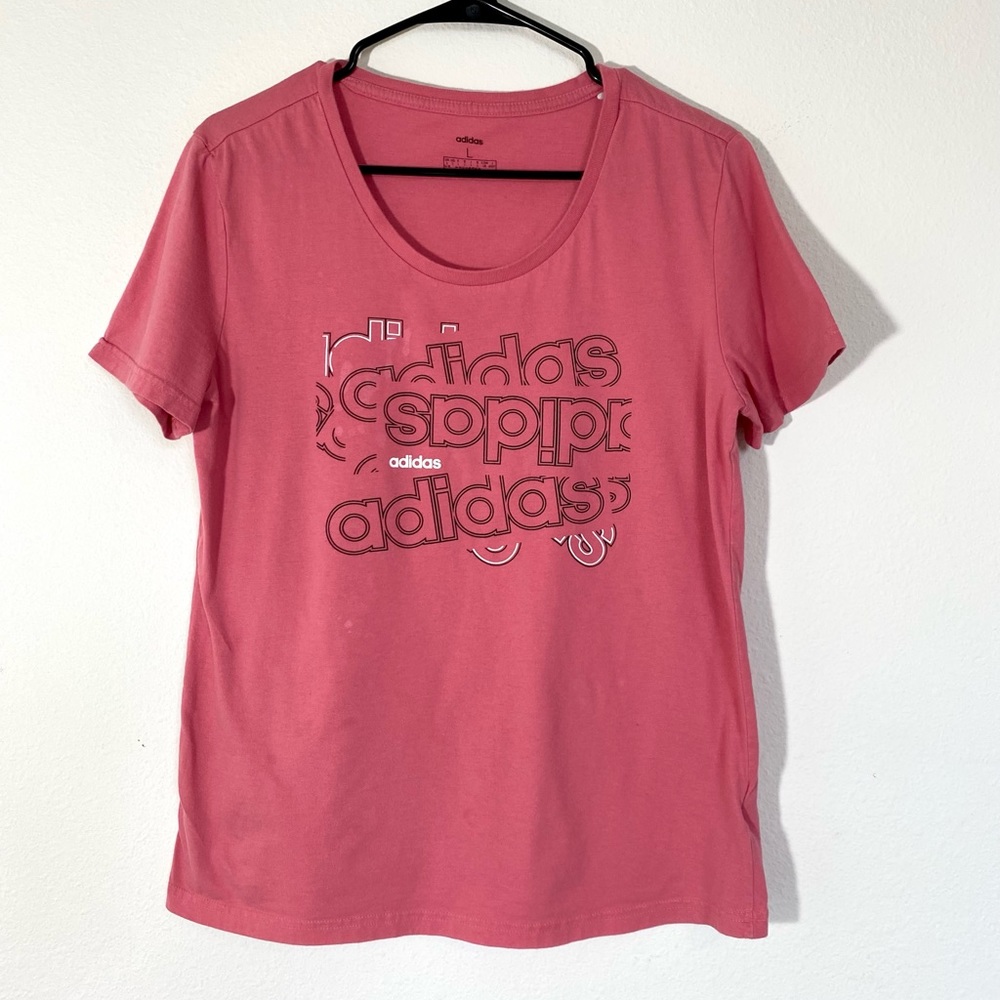 Womens Adidas Tee Shirt Pink Logo Print